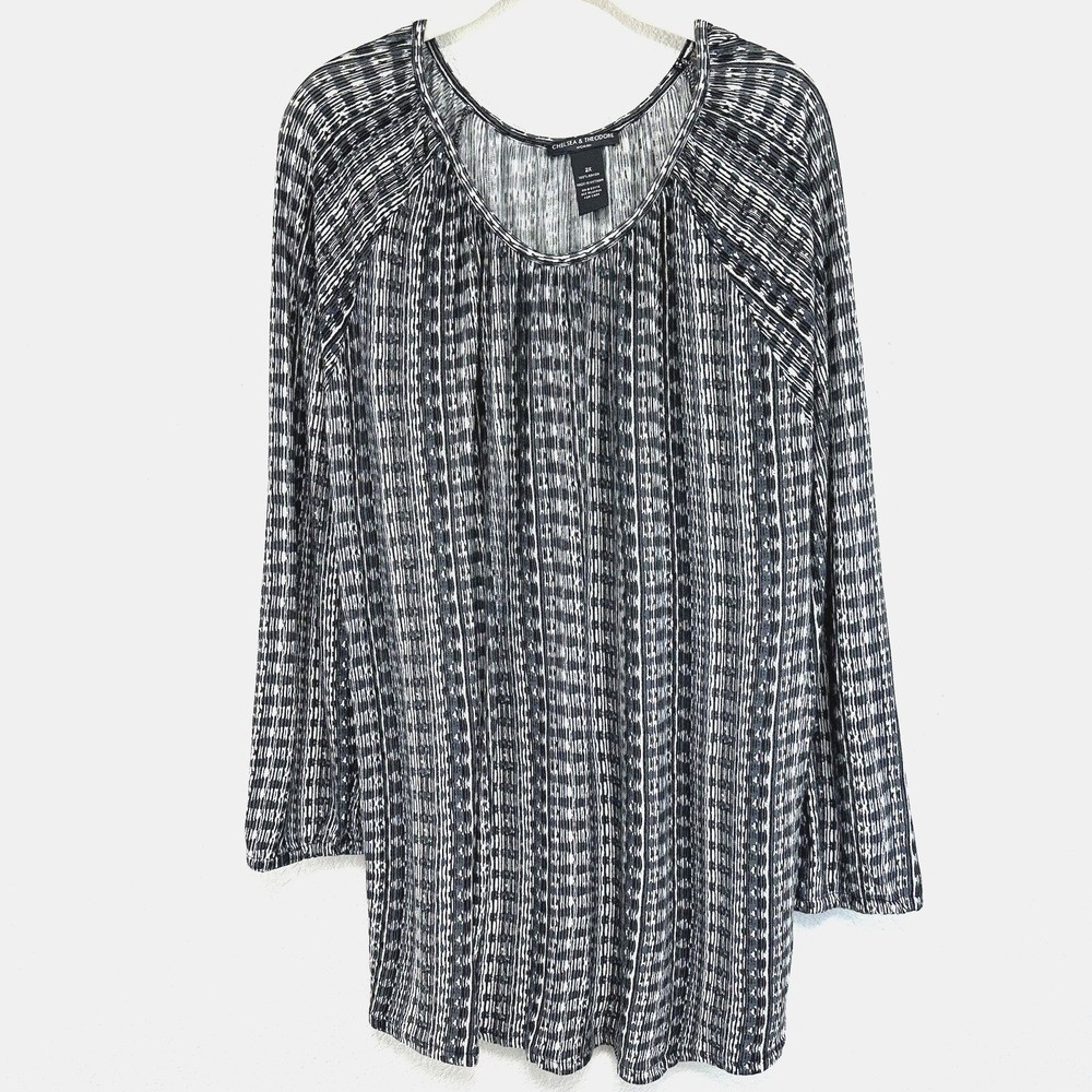 Chelsea & Theodore Blouse Top Womens 2X Career Coastal Soft Stretch Rayon Navy